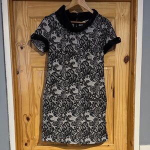 Chic 60’s Inspired black and White faux Lace Mini Dress with pockets